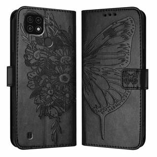 For Realme C20 / C11 2021 / C21 Embossed Butterfly Leather Phone Case(Black)