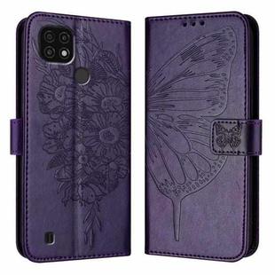 For Realme C20 / C11 2021 / C21 Embossed Butterfly Leather Phone Case(Dark Purple)