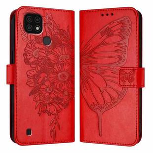 For Realme C20 / C11 2021 / C21 Embossed Butterfly Leather Phone Case(Red)