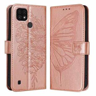 For Realme C20 / C11 2021 / C21 Embossed Butterfly Leather Phone Case(Rose Gold)