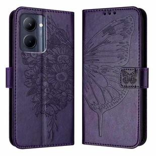 For Realme C33 2022 / C33 2023 Global Embossed Butterfly Leather Phone Case(Dark Purple)