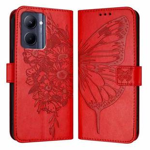 For Realme C33 2022 / C33 2023 Global Embossed Butterfly Leather Phone Case(Red)