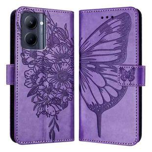 For Realme C33 2022 / C33 2023 Global Embossed Butterfly Leather Phone Case(Light Purple)