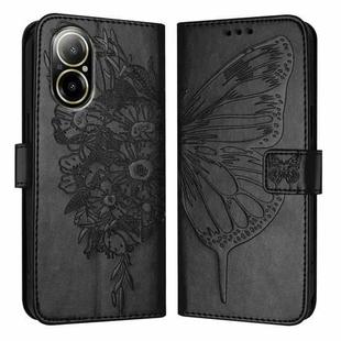 For Realme C67 4G Global Embossed Butterfly Leather Phone Case(Black)