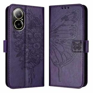 For Realme C67 4G Global Embossed Butterfly Leather Phone Case(Dark Purple)