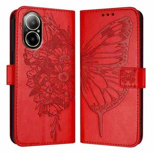 For Realme C67 4G Global Embossed Butterfly Leather Phone Case(Red)