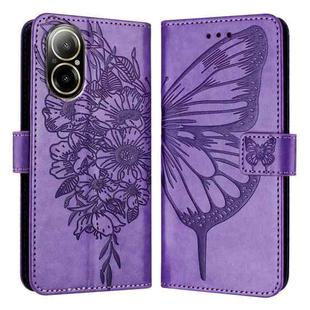 For Realme C67 4G Global Embossed Butterfly Leather Phone Case(Light Purple)