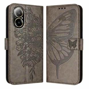 For Realme C67 4G Global Embossed Butterfly Leather Phone Case(Grey)