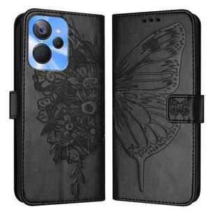 For Realme 10T 5G / 10s 5G / 9i 5G India Embossed Butterfly Leather Phone Case(Black)