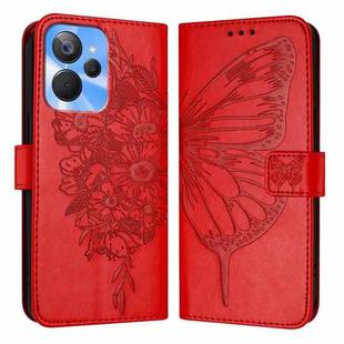 For Realme 10T 5G / 10s 5G / 9i 5G India Embossed Butterfly Leather Phone Case(Red)