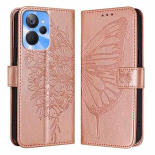 For Realme 10T 5G / 10s 5G / 9i 5G India Embossed Butterfly Leather Phone Case(Rose Gold)