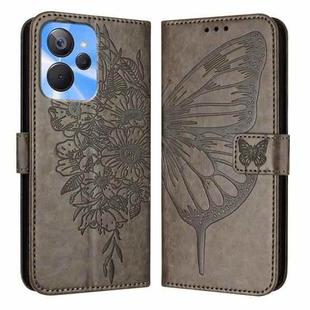 For Realme 10T 5G / 10s 5G / 9i 5G India Embossed Butterfly Leather Phone Case(Grey)