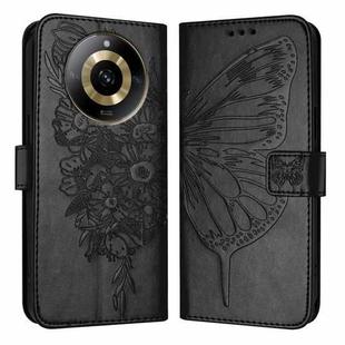 For Realme 11 4G Global Embossed Butterfly Leather Phone Case(Black)