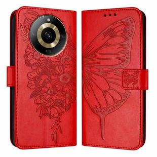 For Realme 11 4G Global Embossed Butterfly Leather Phone Case(Red)