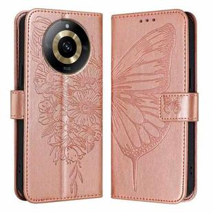 For Realme 11 4G Global Embossed Butterfly Leather Phone Case(Rose Gold)