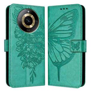 For Realme 11 4G Global Embossed Butterfly Leather Phone Case(Green)