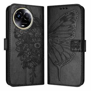 For Realme 11 5G Global / 11X 5G Embossed Butterfly Leather Phone Case(Black)