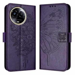 For Realme 11 5G Global / 11X 5G Embossed Butterfly Leather Phone Case(Dark Purple)