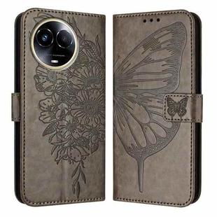 For Realme 11 5G Global / 11X 5G Embossed Butterfly Leather Phone Case(Grey)
