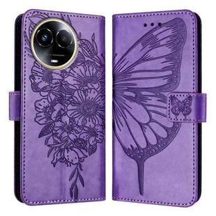 For Realme C67 5G India/Narzo 60x Global Embossed Butterfly Leather Phone Case(Light Purple)