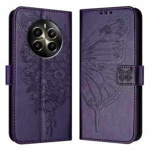 For Realme 12+ Global/Narzo 70 Pro India Embossed Butterfly Leather Phone Case(Dark Purple)