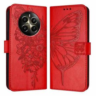 For Realme 12+ Global/Narzo 70 Pro India Embossed Butterfly Leather Phone Case(Red)