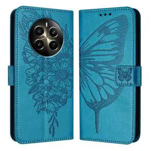For Realme 12+ Global/Narzo 70 Pro India Embossed Butterfly Leather Phone Case(Blue)