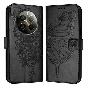 For Realme 12 Pro 5G / 12 Pro+ 5G Global Embossed Butterfly Leather Phone Case(Black)