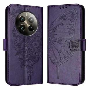 For Realme 12 Pro 5G / 12 Pro+ 5G Global Embossed Butterfly Leather Phone Case(Dark Purple)