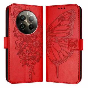 For Realme 12 Pro 5G / 12 Pro+ 5G Global Embossed Butterfly Leather Phone Case(Red)