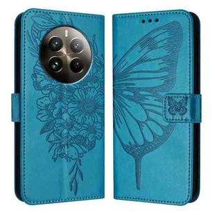 For Realme 12 Pro 5G / 12 Pro+ 5G Global Embossed Butterfly Leather Phone Case(Blue)