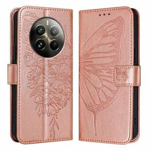 For Realme 12 Pro 5G / 12 Pro+ 5G Global Embossed Butterfly Leather Phone Case(Rose Gold)