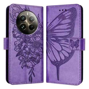 For Realme 12 Pro 5G / 12 Pro+ 5G Global Embossed Butterfly Leather Phone Case(Light Purple)