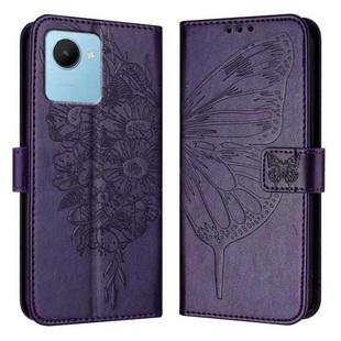 For Realme C30 4G/C30s/Narzo 50i Prime Embossed Butterfly Leather Phone Case(Dark Purple)