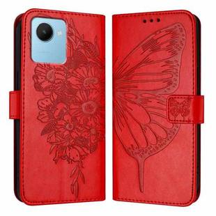 For Realme C30 4G/C30s/Narzo 50i Prime Embossed Butterfly Leather Phone Case(Red)