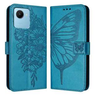 For Realme C30 4G/C30s/Narzo 50i Prime Embossed Butterfly Leather Phone Case(Blue)