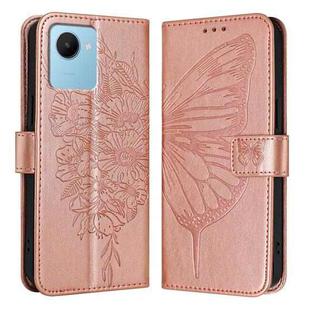 For Realme C30 4G/C30s/Narzo 50i Prime Embossed Butterfly Leather Phone Case(Rose Gold)