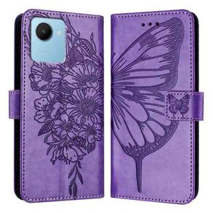 For Realme C30 4G/C30s/Narzo 50i Prime Embossed Butterfly Leather Phone Case(Light Purple)
