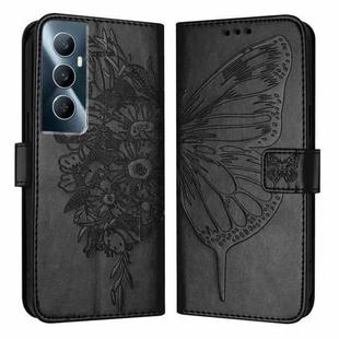 For Realme C65 4G Global Embossed Butterfly Leather Phone Case(Black)