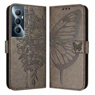 For Realme C65 4G Global Embossed Butterfly Leather Phone Case(Grey)