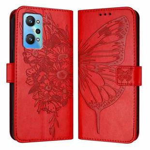 For Realme GT Neo 3T Embossed Butterfly Leather Phone Case(Red)