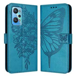 For Realme GT Neo 3T Embossed Butterfly Leather Phone Case(Blue)