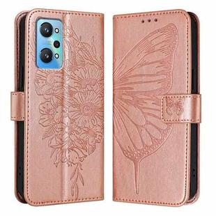 For Realme GT Neo 3T Embossed Butterfly Leather Phone Case(Rose Gold)