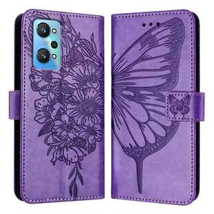 For Realme GT Neo 3T Embossed Butterfly Leather Phone Case(Light Purple)