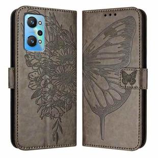 For Realme GT Neo 3T Embossed Butterfly Leather Phone Case(Grey)