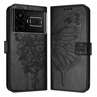 For Realme GT5 240W / GT5 5G Embossed Butterfly Leather Phone Case(Black)