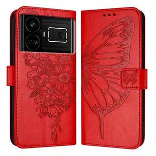For Realme GT5 240W / GT5 5G Embossed Butterfly Leather Phone Case(Red)