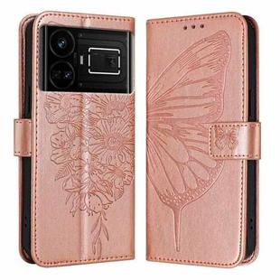 For Realme GT5 240W / GT5 5G Embossed Butterfly Leather Phone Case(Rose Gold)