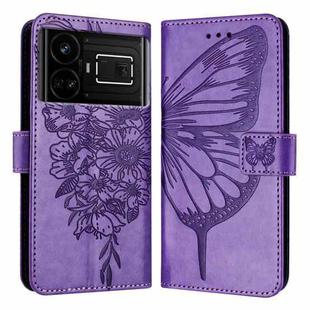 For Realme GT5 240W / GT5 5G Embossed Butterfly Leather Phone Case(Light Purple)