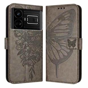 For Realme GT5 240W / GT5 5G Embossed Butterfly Leather Phone Case(Grey)